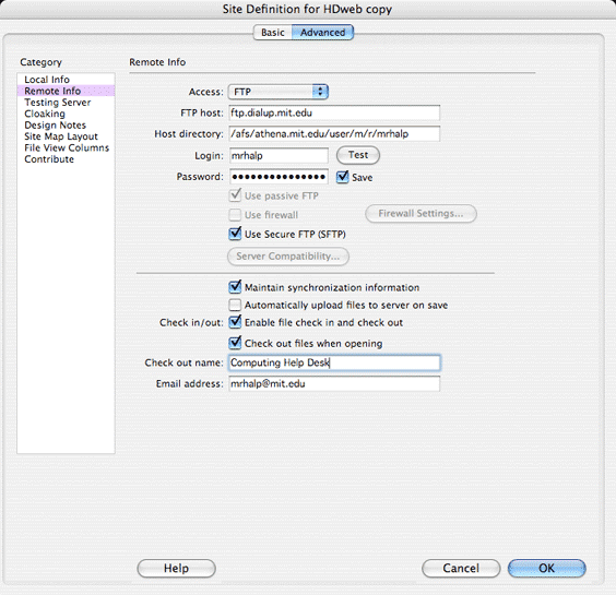 site dialog