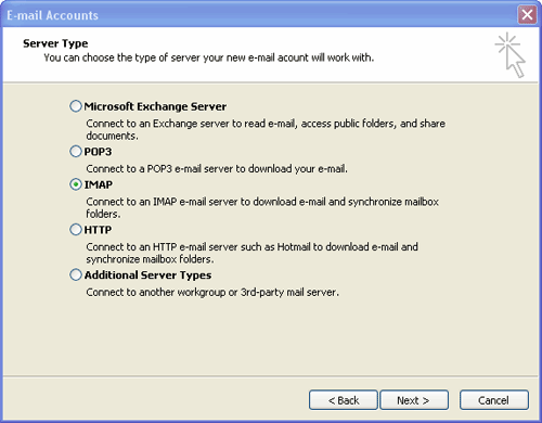 Server Type dialog