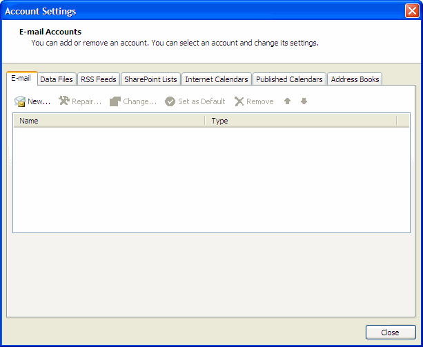 Account Settings dialog box