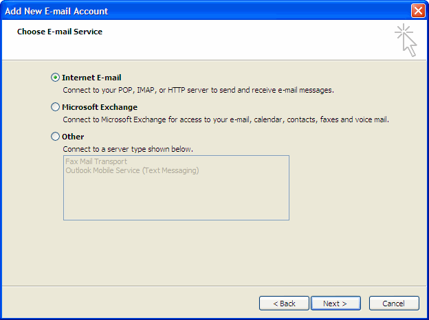 Choose Email Service dialog box