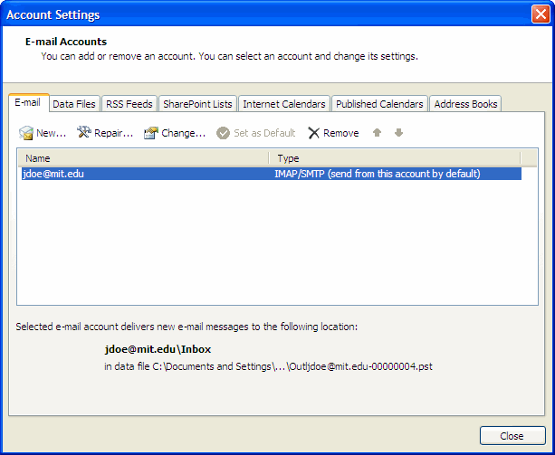 Account Settings Email Accounts Tab