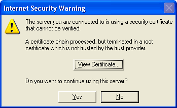 Internet Security Warning dialog box