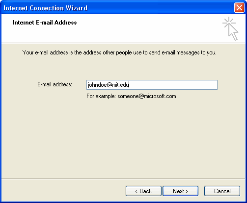 Email address dialog box