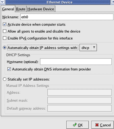 Ethernet Device Window