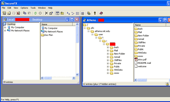 screen shot - connected to Athena home directory