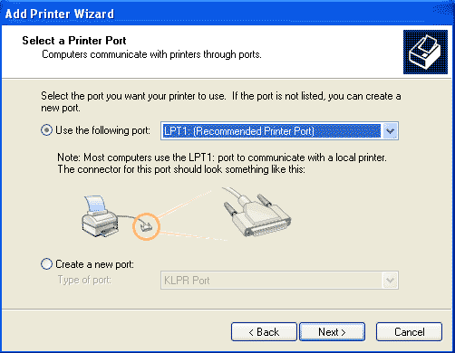 Select a Printer Port window