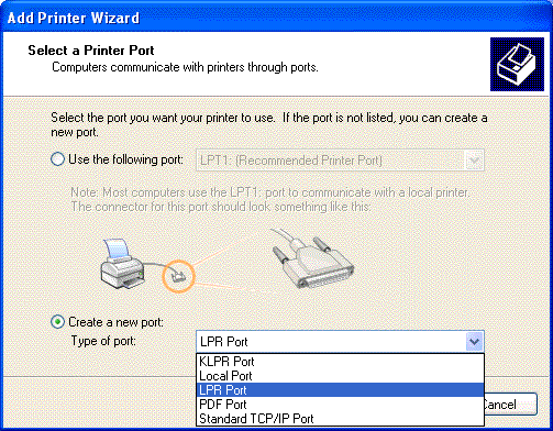 Select a Printer Port window 2