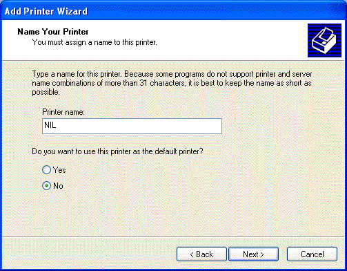 Name Your Printer window