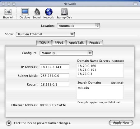 TCP/IP Tab