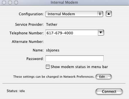 Internal Modem Window