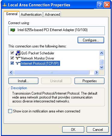 local area connection properties window