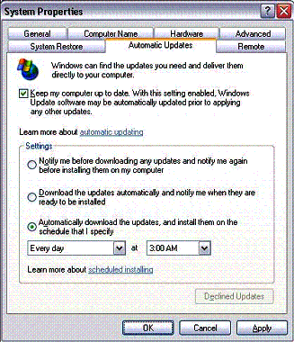 automatic updates tab