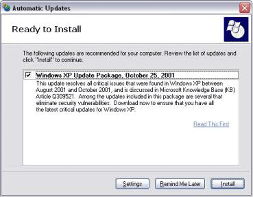 automatic updates ready to install dialog box