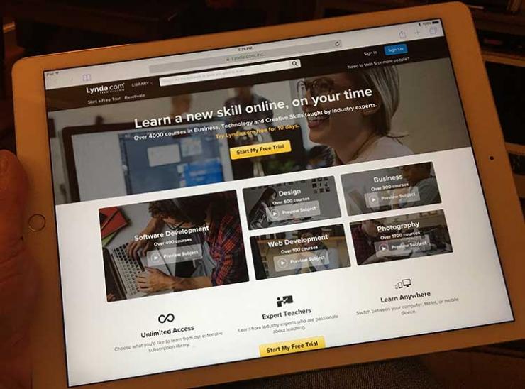 An iPad showing Lynda.com