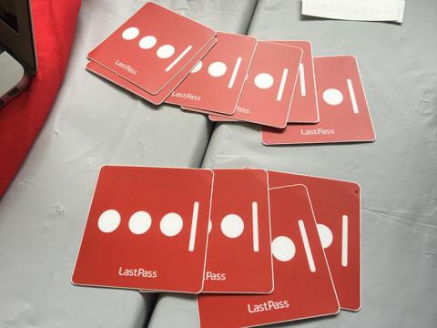 Two stacks of stickers showing the Lastpass logo