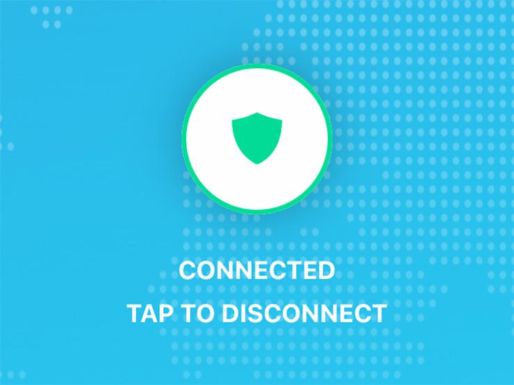 A shield in a circle over the words Connected tap to disconnect