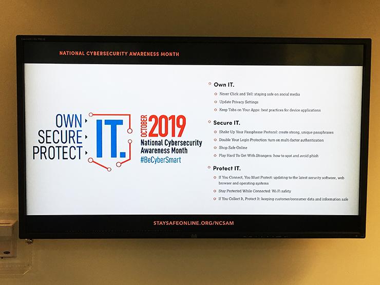 Picture of a screen advertising Natonal Cybersecuity Awareness Month 2019