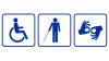 Three signs displaying accessibility symbols